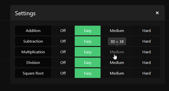 power-math settings